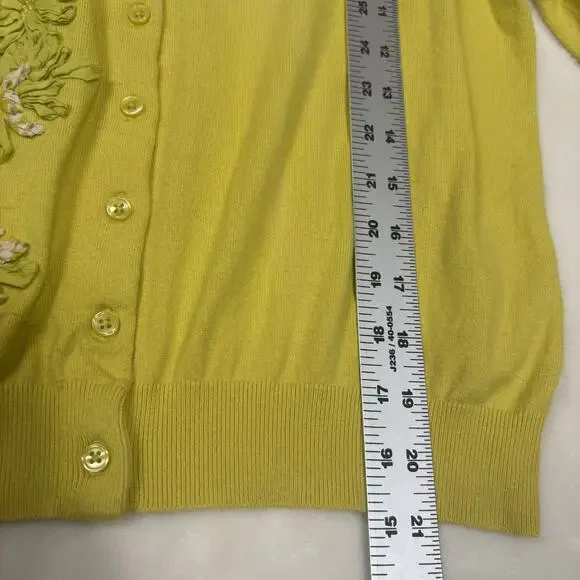 Boden Yellow Floral Applique Cardigan Cotton Sweater US 12 Spring Embellished - Picture 10 of 12